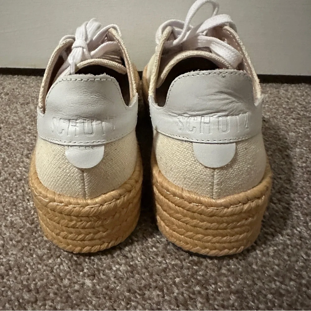 Schutz Clover Beige Canvas Espadrille Platform Sneakers Women’s Size 6B Summer
